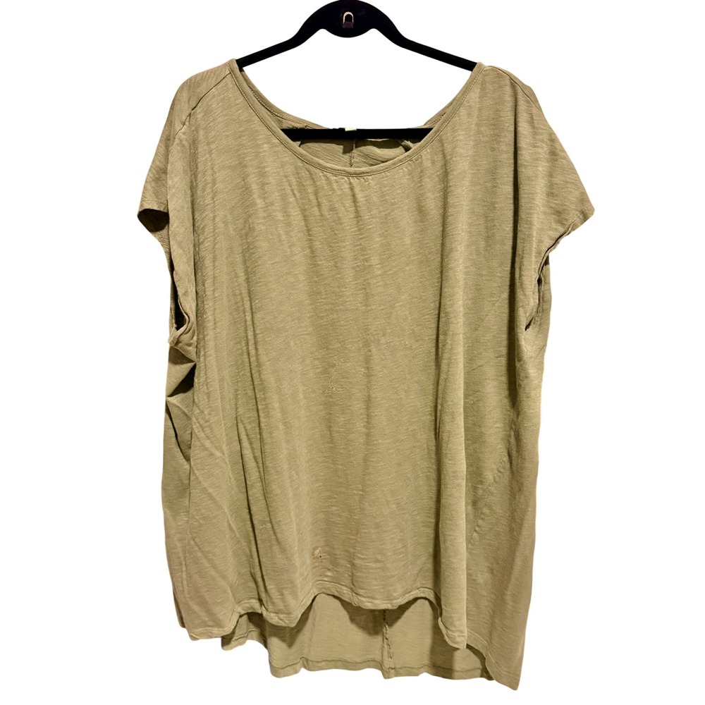 Susina Womens 3X Olive Green Scoop Neck Slub Knit Short Sleeve‎ High Low Tee Top